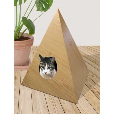 Casa para gatos de cartón - Pirámide color madera